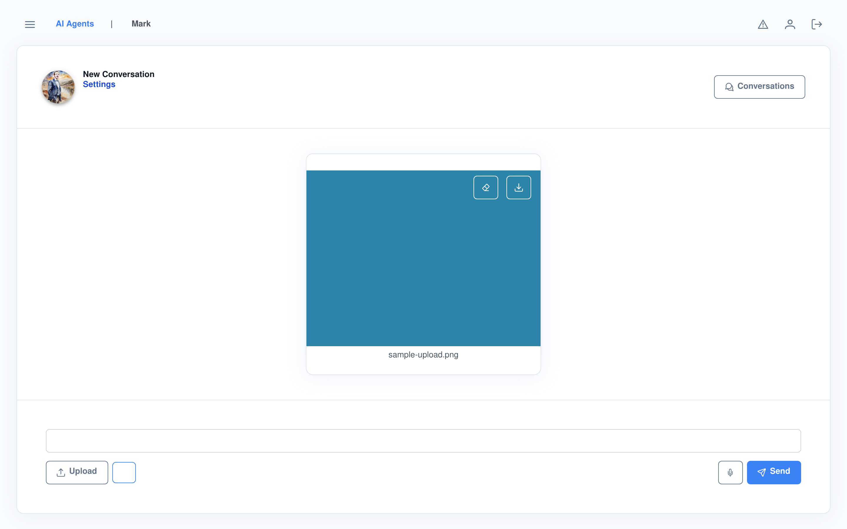 An image attached to the composer before sending, with remove and download controls
